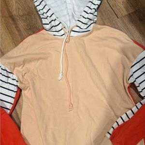 BKE Striped Hooded Women's Sweater - Cream and Orange